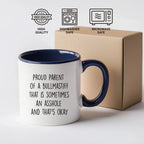 Funny Bullmastiff Dog Parent Color Accent Mug – “Proud Parent of a Bullmastiff That Is Sometimes an Asshole” – Two-Tone Coffee Cup, 11oz or 15oz in 7 Colors