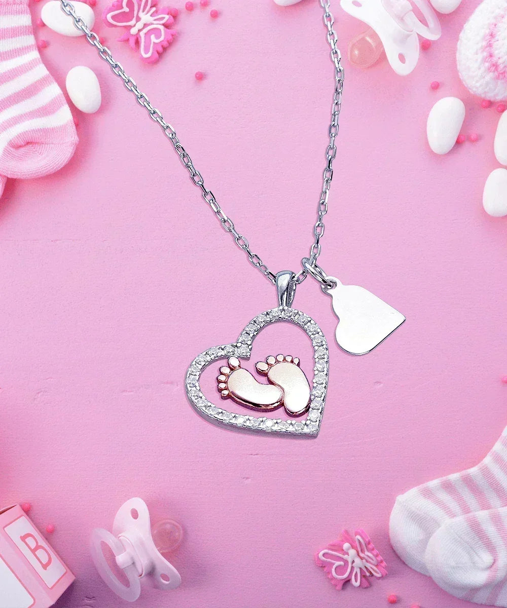 Mother's Day Gift for New Mom Baby Feet Charm Necklace - Sorry for All the Kicking