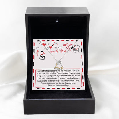 Bride Wedding Day Gift - The Happiest Day - Love Dancing Heart Pendant Necklace - Mallard Moon Gift Shop