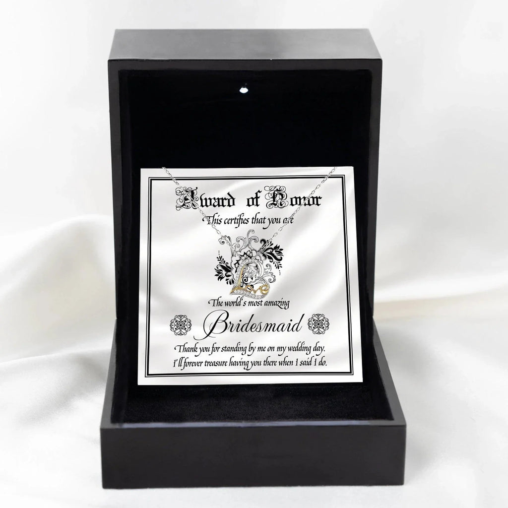 Bridesmaid Wedding Day Gift - Award Of Honor Thank You Card with Love Dancing Heart Pendant Necklace