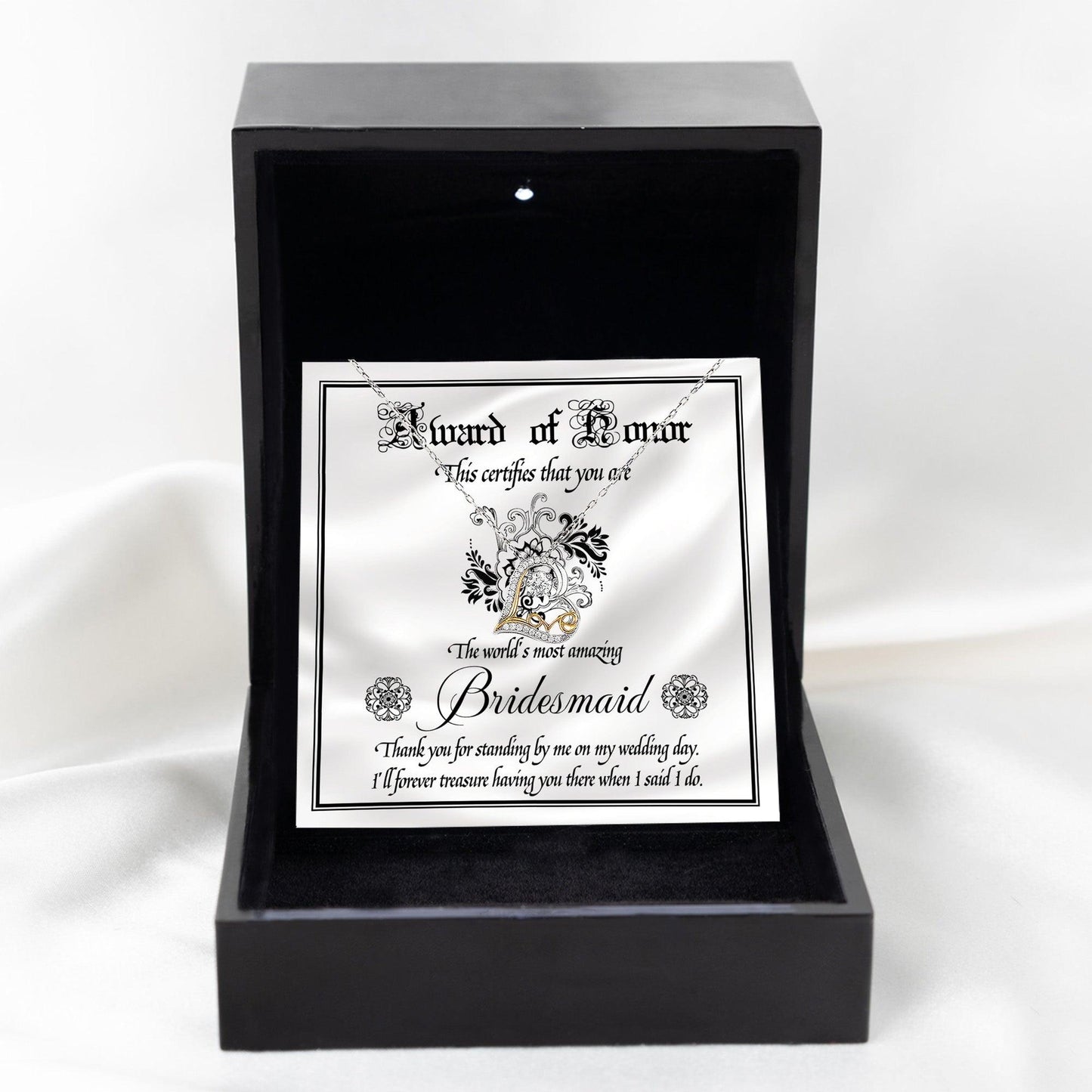 Bridesmaid Wedding Day Gift - Award Of Honor Thank You Card with Love Dancing Heart Pendant Necklace - Mallard Moon Gift Shop