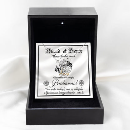 Bridesmaid Wedding Day Gift - Award Of Honor Thank You Card with Love Dancing Heart Pendant Necklace - Mallard Moon Gift Shop