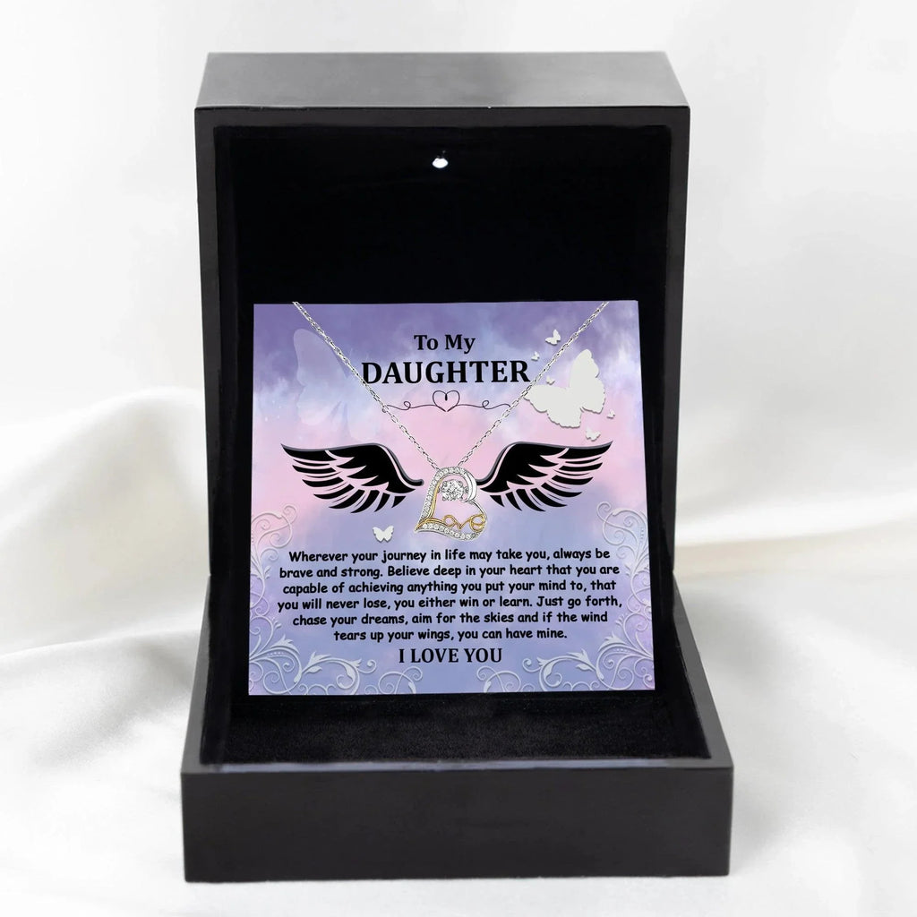 Daughter Gift for Birthday, Christmas, Graduation - Brave And Strong - Love Dancing Heart Pendant Necklace
