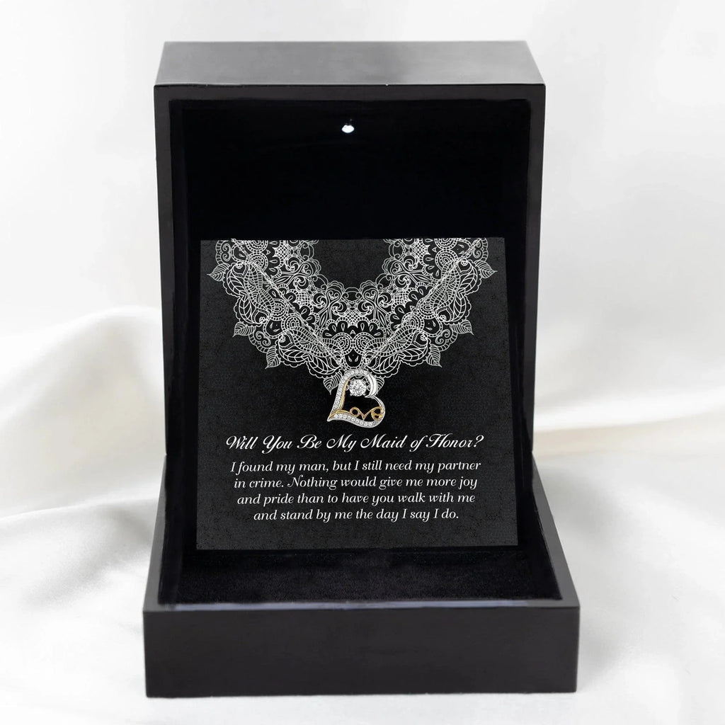 Maid of Honor Wedding Proposal Gift - Partner In Crime - Love Dancing Heart Pendant Necklace