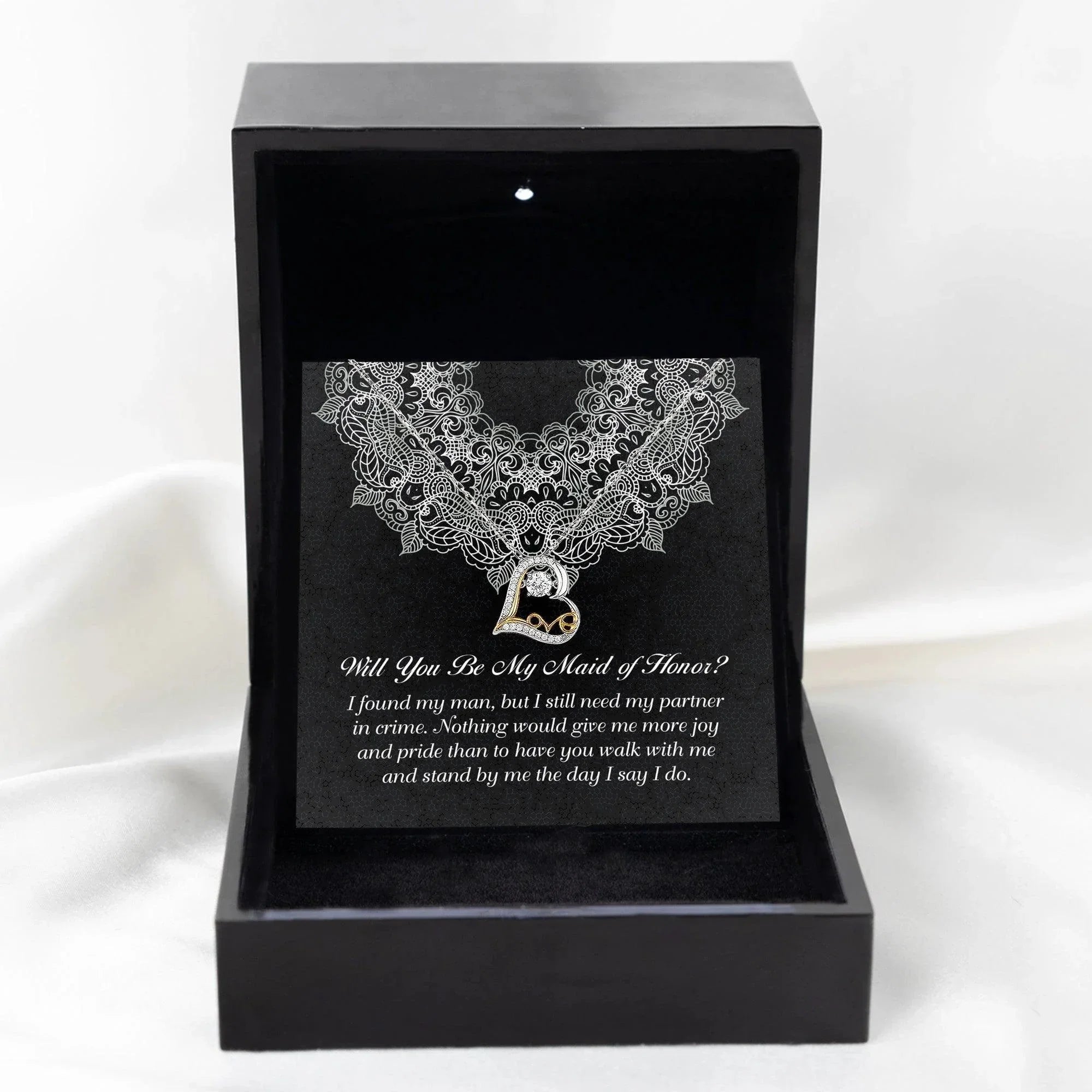 Maid of Honor Wedding Proposal Gift - Partner In Crime - Love Dancing Heart Pendant Necklace