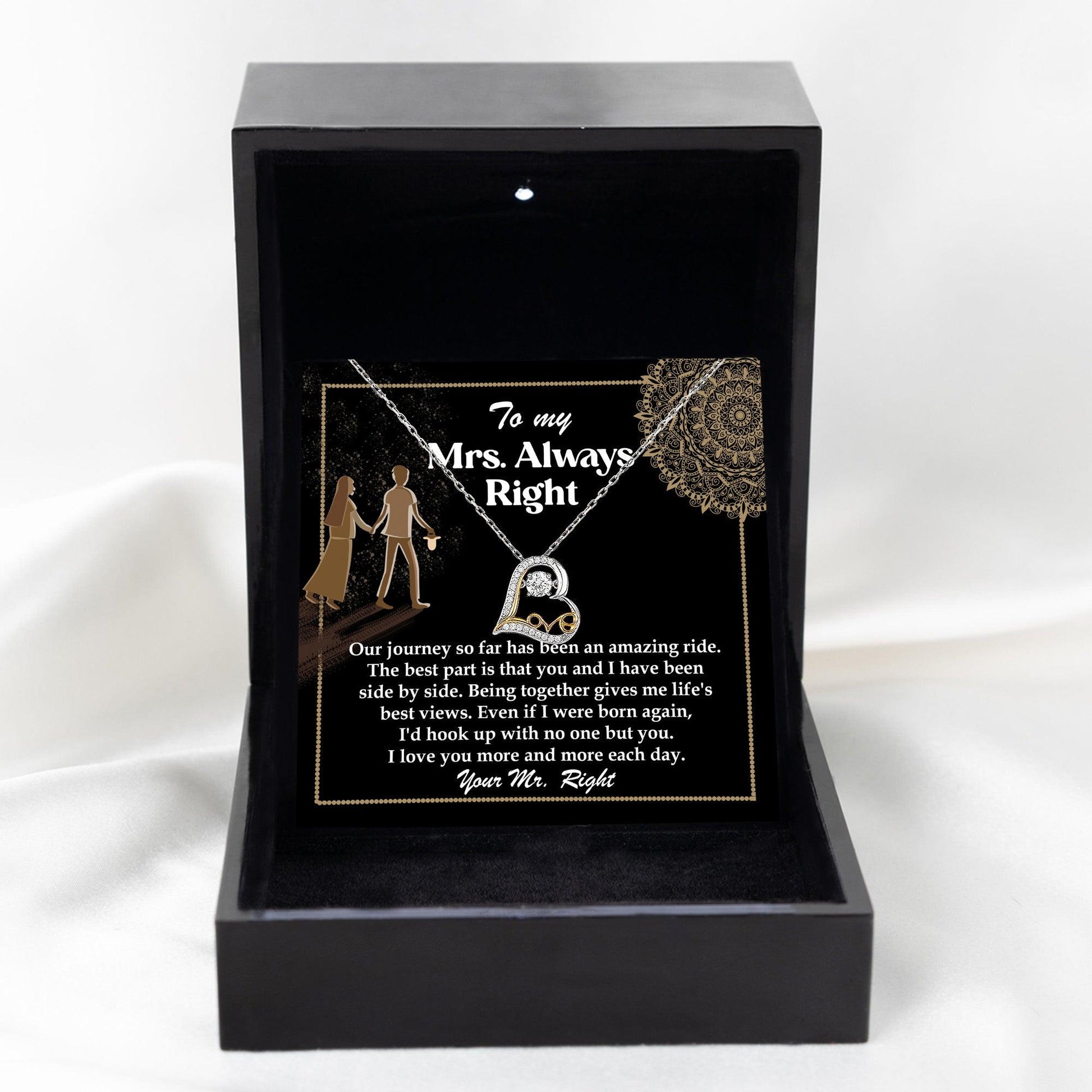 Wife Always Right Romantic Love Dancing Heart Pendant Necklace, Wedding, Anniversary, Birthday Gift from Husband - Mallard Moon Gift Shop