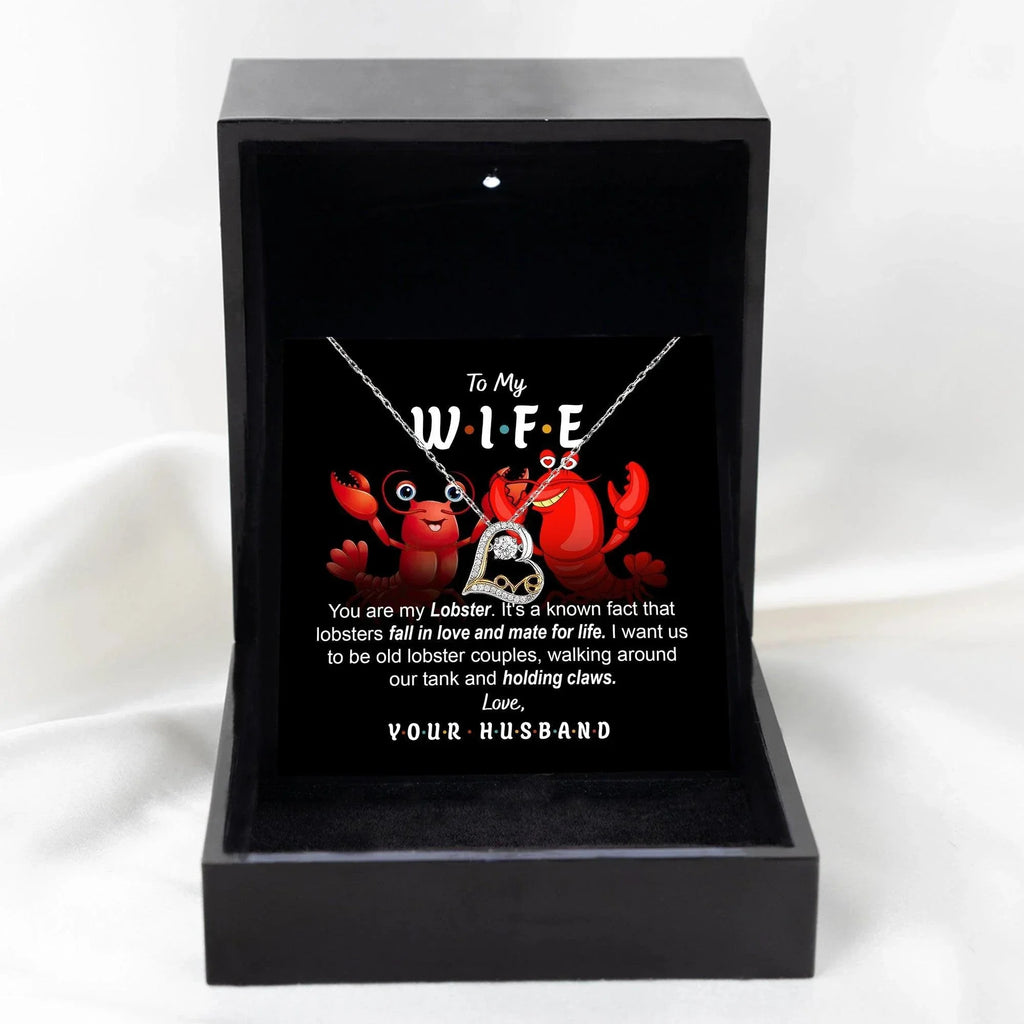 To My Wife - Old Lobster Couples Mate for Life Love Dancing Heart Pendant Necklace