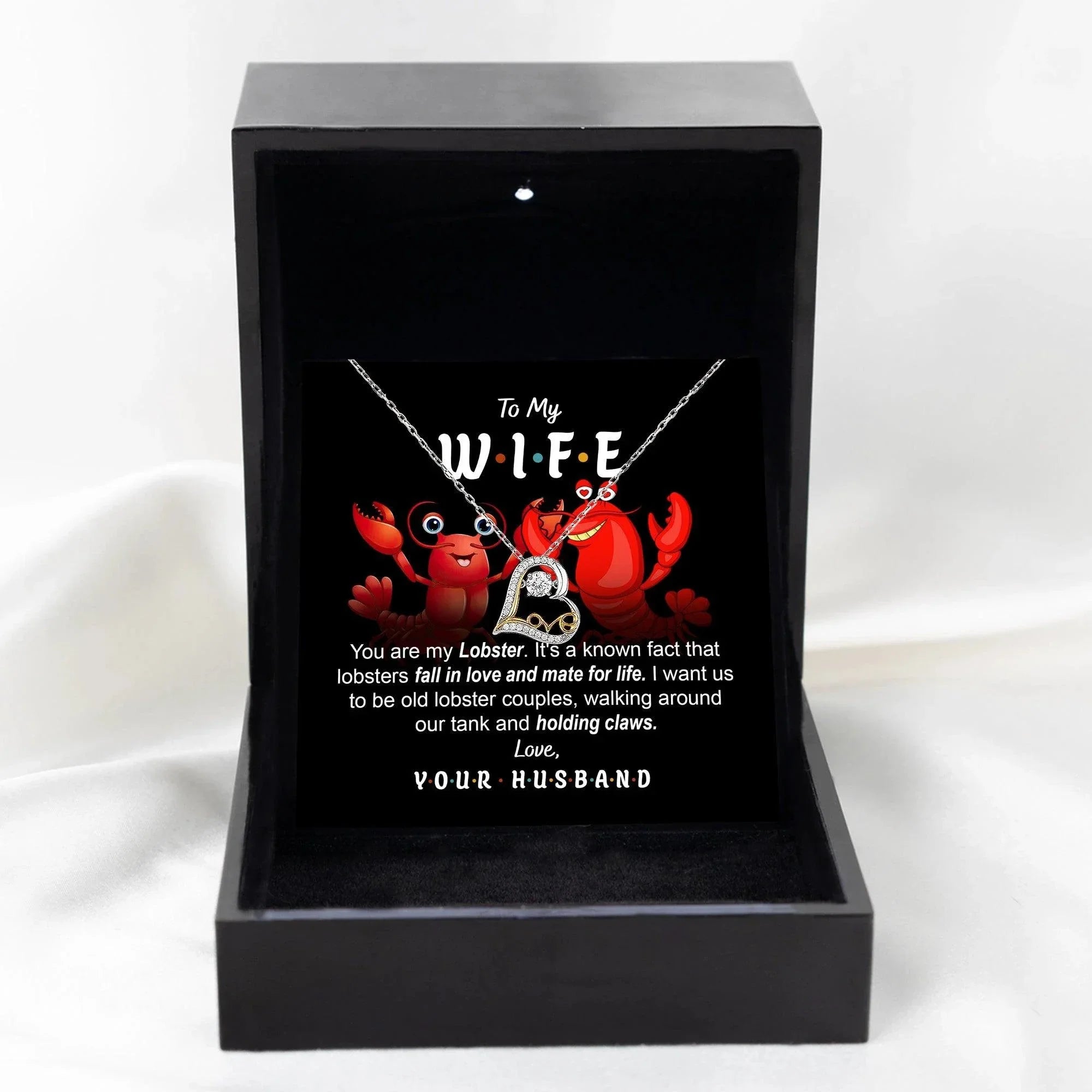 To My Wife - Old Lobster Couples Mate for Life Love Dancing Heart Pendant Necklace