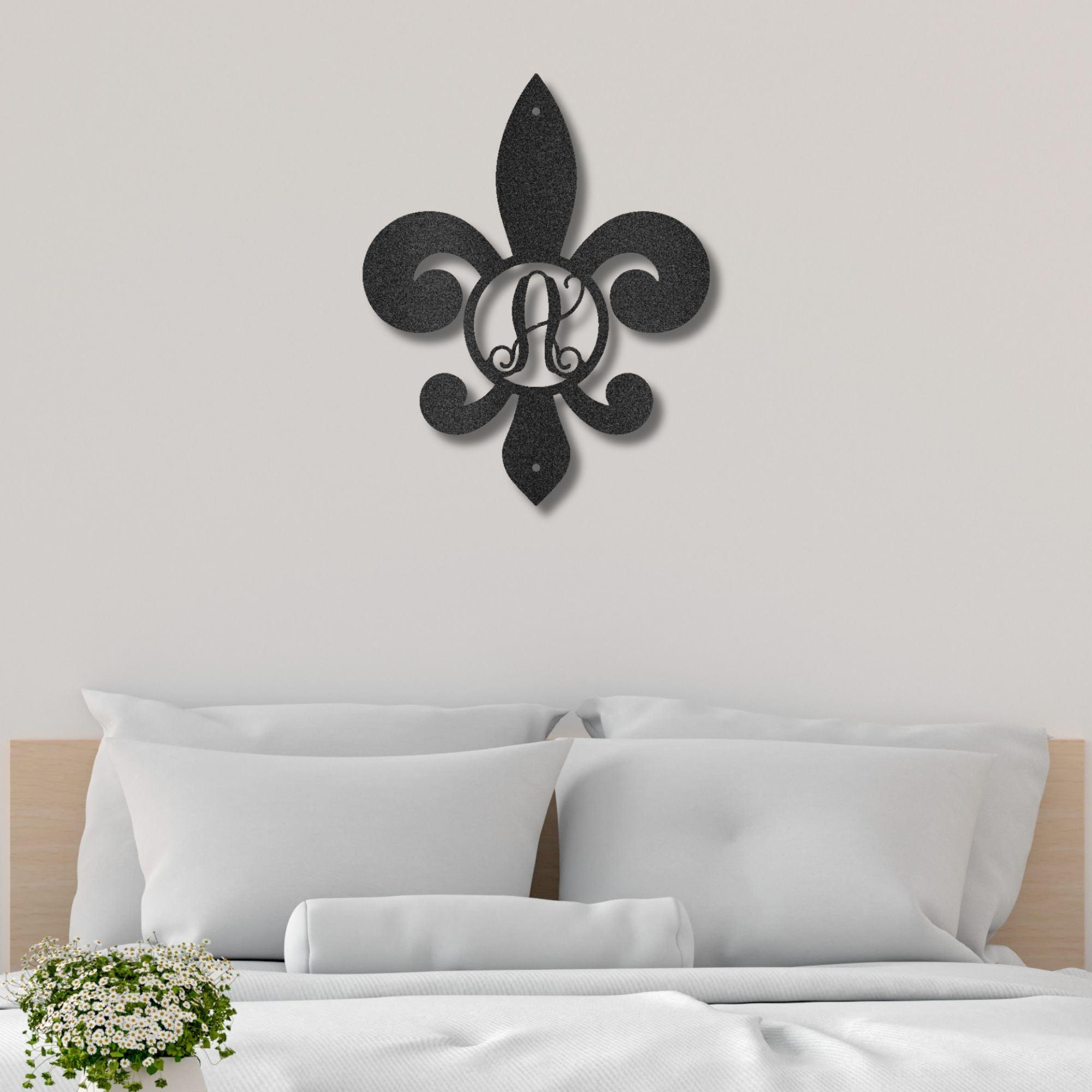 Fleur De Lis Personalized Initial Metal Art Wall Sign - Mallard Moon Gift Shop