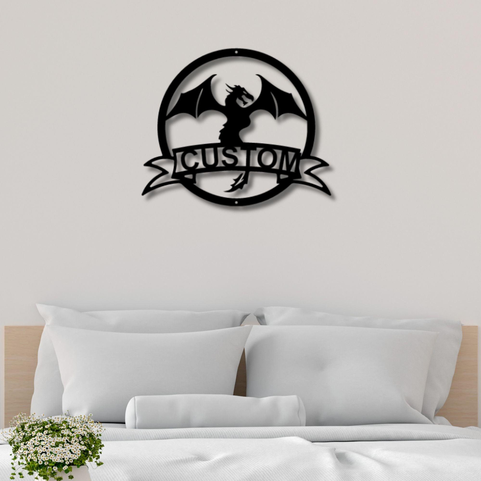 Dragon Banner Personalized Name Metal Art Wall Sign - Mallard Moon Gift Shop