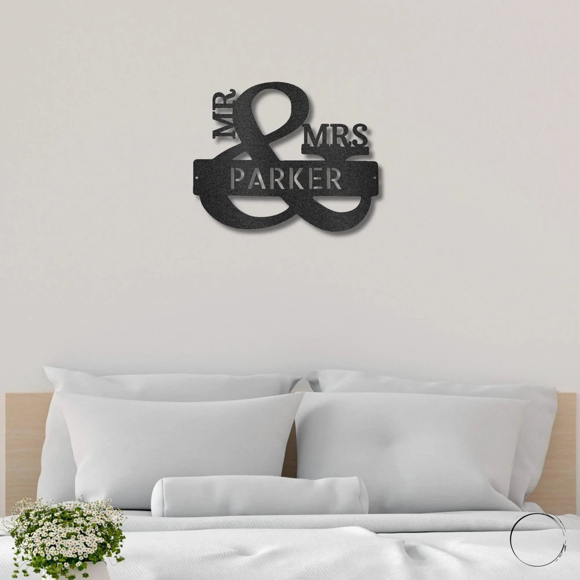 Couples Mr. and Mrs. Custom Name Monogram Indoor Outdoor Steel Wall Sign