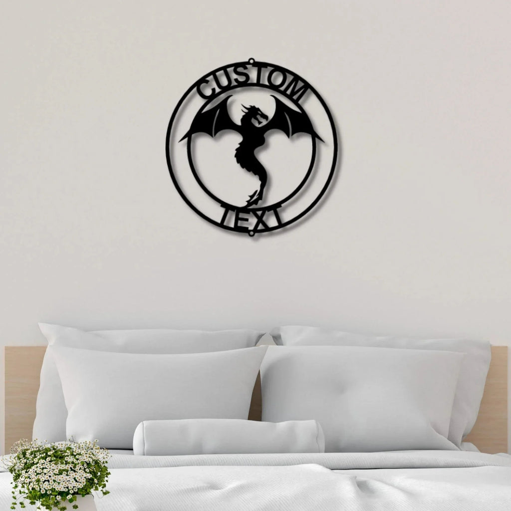 Dragon Ring Monogram Personalized Name Indoor Outdoor Steel Wall Sign Metal Art