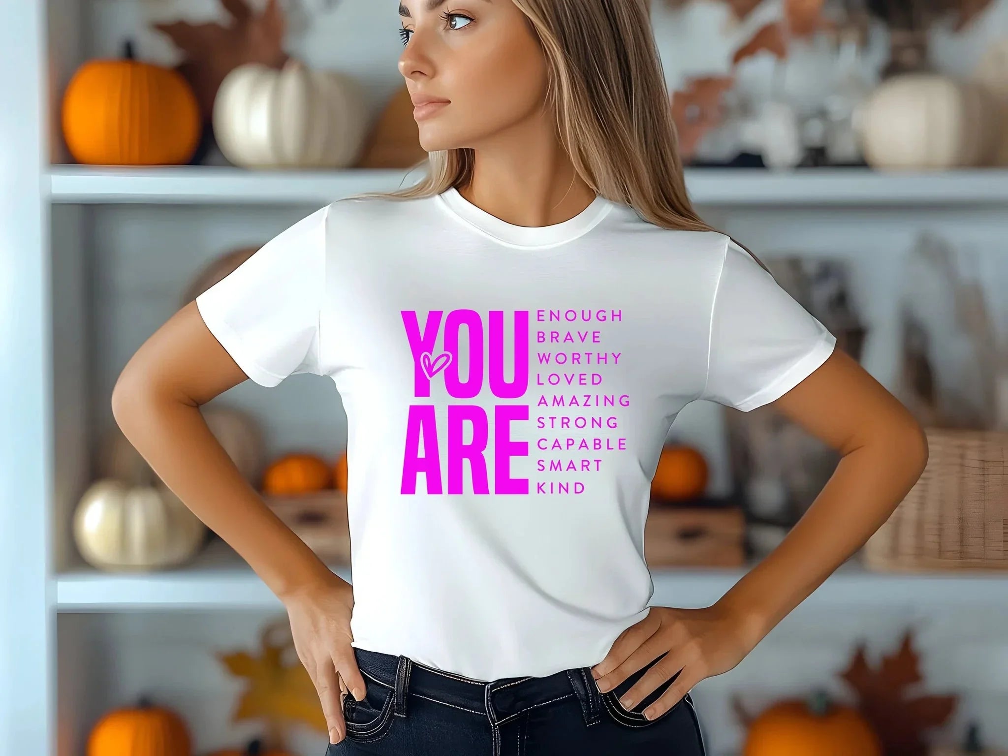 Inspirational Quote T-Shirt for Daughters,Women – You Are Enough, Brave & Loved – Motivational Unisex Tee