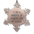 Bengal Cat Lovers Snowflake Ornament Gifts for Friends Funny Quote 'I Like A Handful Of Humans And My Bengal Birthday, Christmas Gifts for Feline Friends