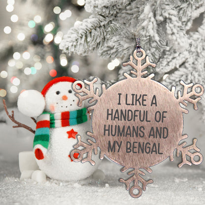 Bengal Cat Lovers Snowflake Ornament Gifts for Friends Funny Quote 'I Like A Handful Of Humans And My Bengal Birthday, Christmas Gifts for Feline Friends