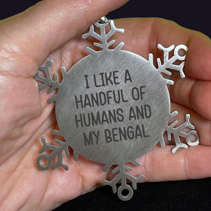Bengal Cat Lovers Snowflake Ornament Gifts for Friends Funny Quote 'I Like A Handful Of Humans And My Bengal Birthday, Christmas Gifts for Feline Friends