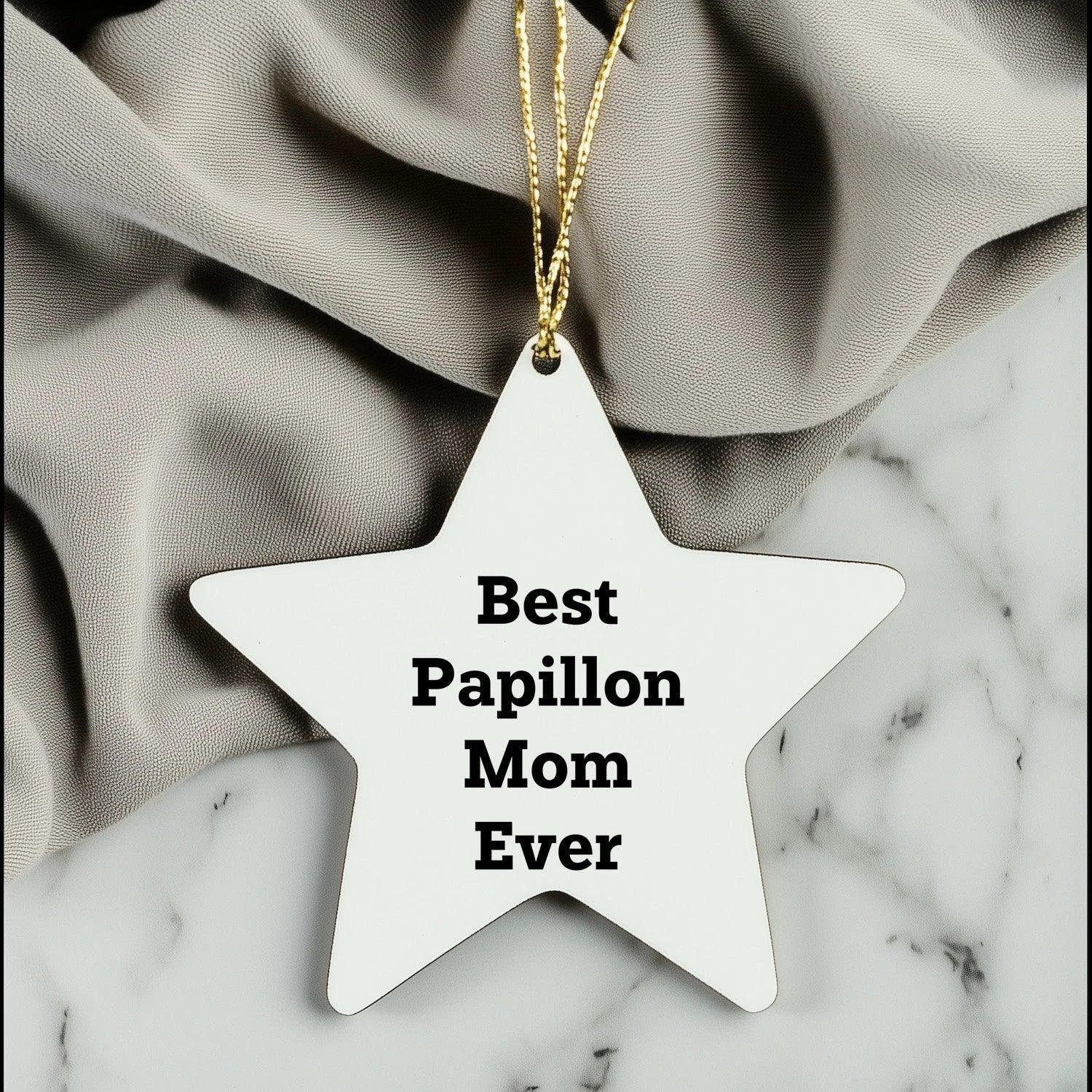 Best Papillon Mom Ever Star Ornament, White, 3.25'' Tall, Papillon Dog Gifts for Christmas