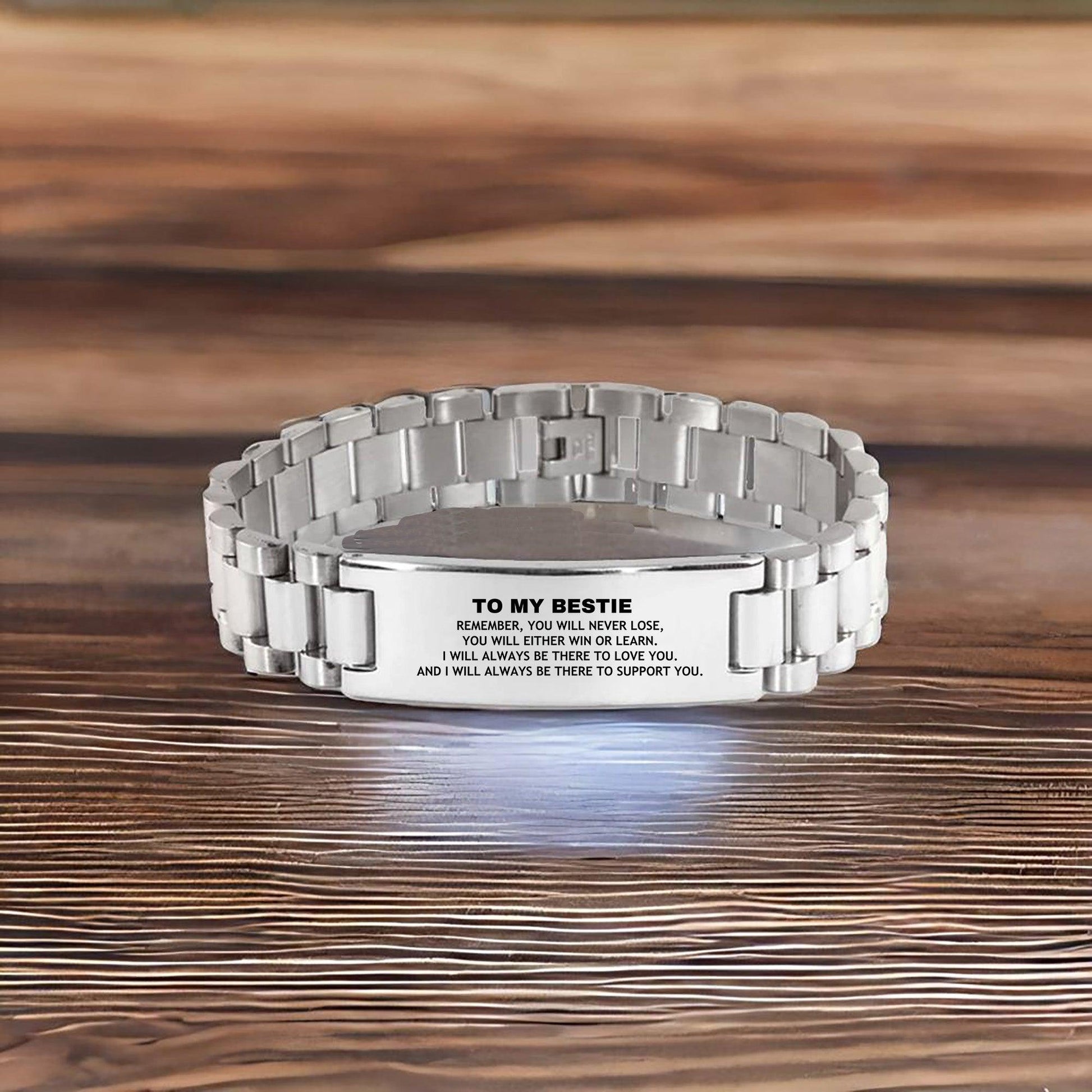 Bestie Gifts, To My Bestie Remember, you will never lose. You will either WIN or LEARN, Keepsake Ladder Stainless Steel Bracelet For Bestie Engraved, Birthday Christmas Gifts Ideas For Bestie X-mas Gifts - Mallard Moon Gift Shop
