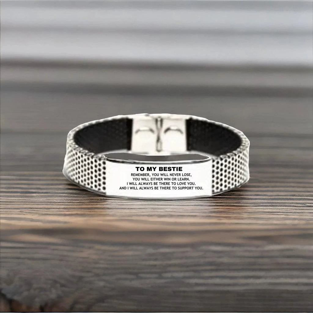 Bestie Gifts, To My Bestie Remember, you will never lose. You will either WIN or LEARN, Keepsake Stainless Steel Bracelet For Bestie Engraved, Birthday Christmas Gifts Ideas For Bestie X-mas Gifts