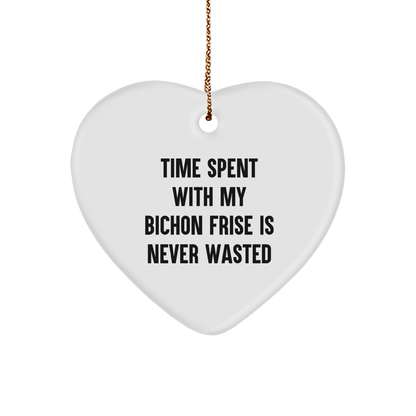 Bichon Frise Dog Gifts, Heart Ornament for Christmas, 'Time Spent With My Bichon Frise Is Never Wasted', Gifts from Family to Friends, Gifts for Dog Lovers - Image 1