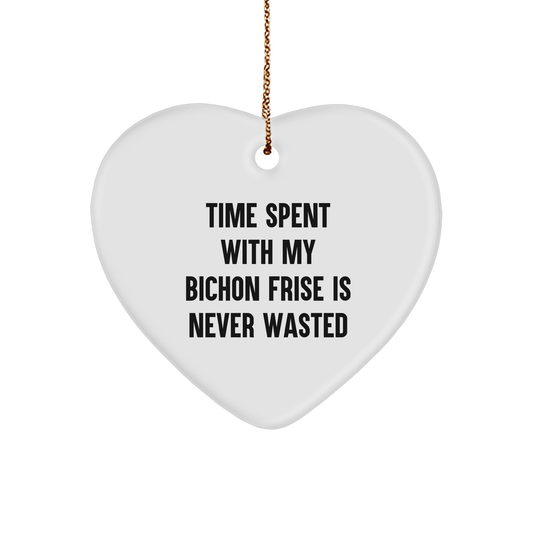 Bichon Frise Dog Gifts, Heart Ornament for Christmas, 'Time Spent With My Bichon Frise Is Never Wasted', Gifts from Family to Friends, Gifts for Dog Lovers - Image 1