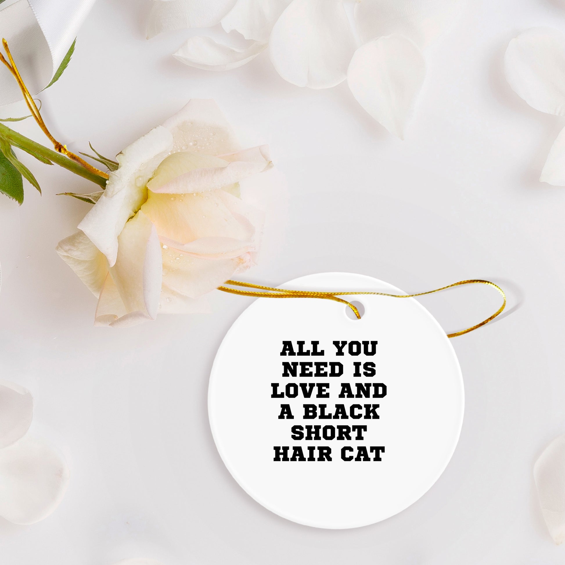 Black Short Hair Cat Circle Ornament, All You Need Is Love And A Black Short Hair Cat Gifts for Christmas, Gifts from Friends