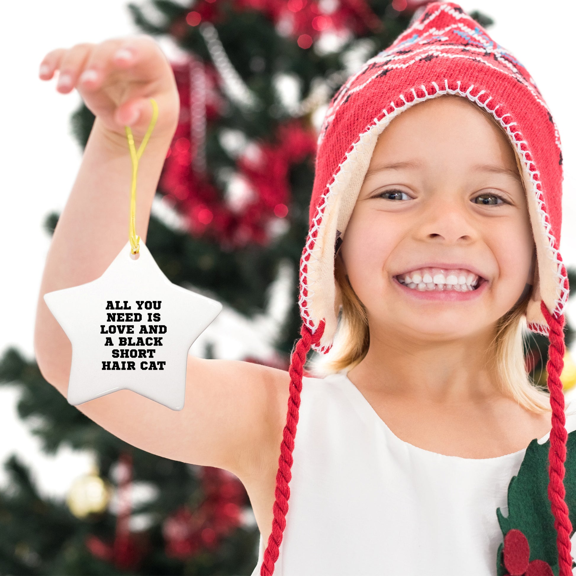 Black Short Hair Cat Star Ornament, All You Need Is Love And A Black Short Hair Cat Gifts for Christmas, Gifts from Friends