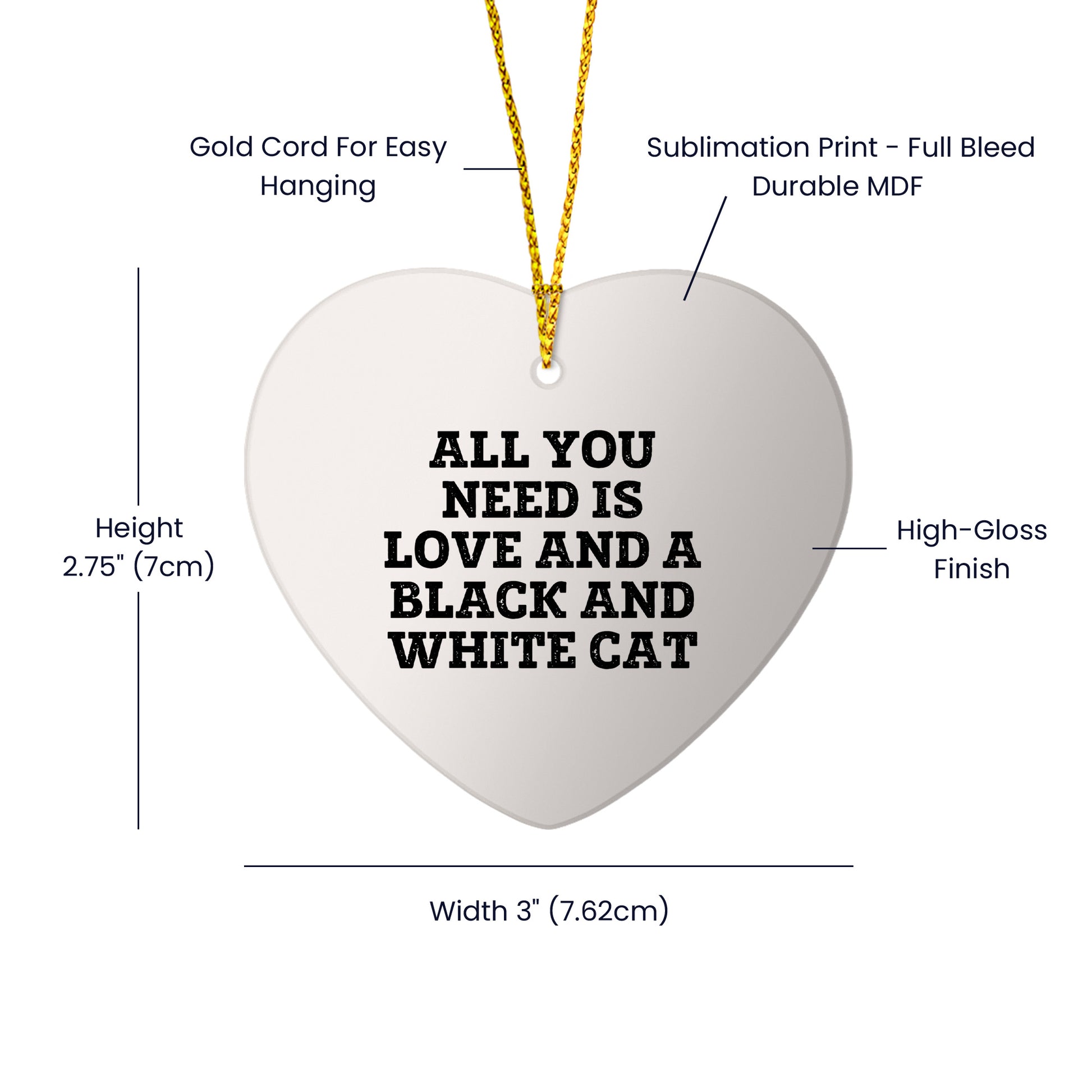 Black and White Cat Lovers Gifts from Family, Heart Ornament with Funny Quote, Unique Christmas Ornaments for Black and White Cat Enthusiasts, Gifts for Him or Her