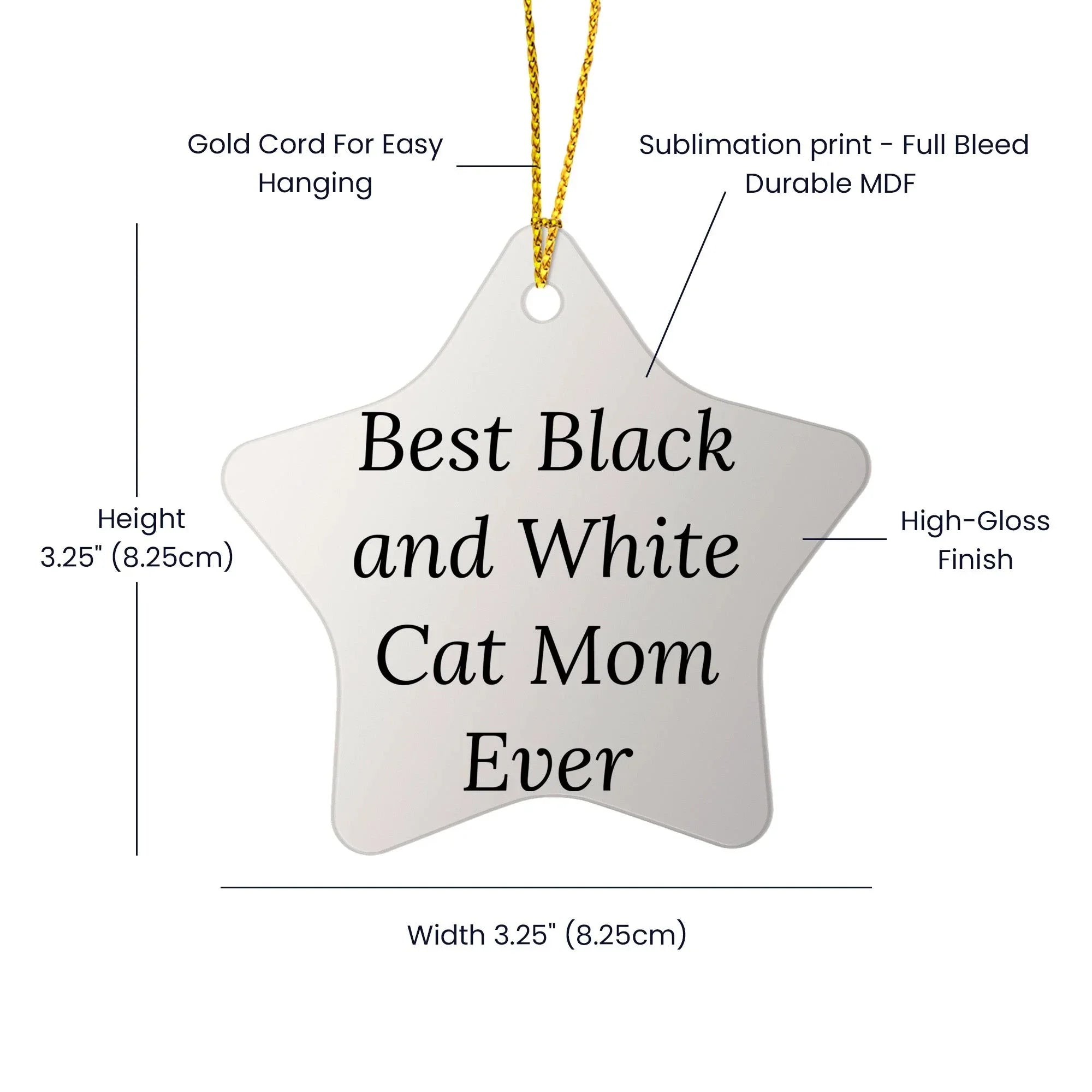 Black and White Cat Mom Gifts from Friends for Christmas Unique Star Ornament