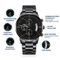 Gift for Father-in-Law He is Proud To Be Your Son Black Chronograph Watch - Mallard Moon Gift Shop