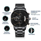 Groomsman Called To Duty Time to Suit Up Wedding Party Invite Black Chronograph Watch