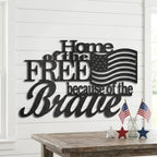 Home of the Free Because of the Brave Metal Wall Art – Patriotic American Flag Sign – Handmade Steel Indoor/Outdoor Décor