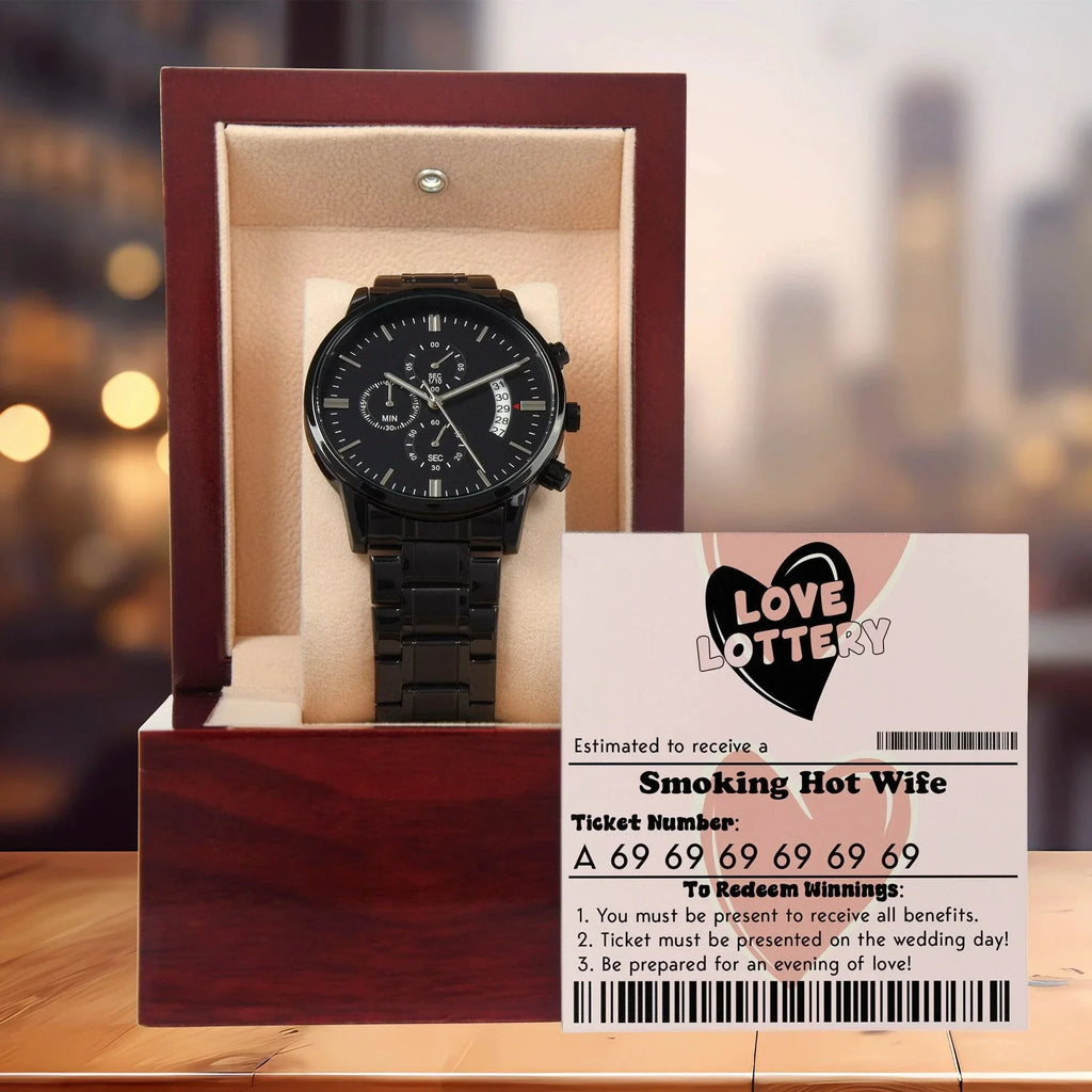 Husband Wedding Day Gift - Jackpot Winner - Black Chronograph Watch