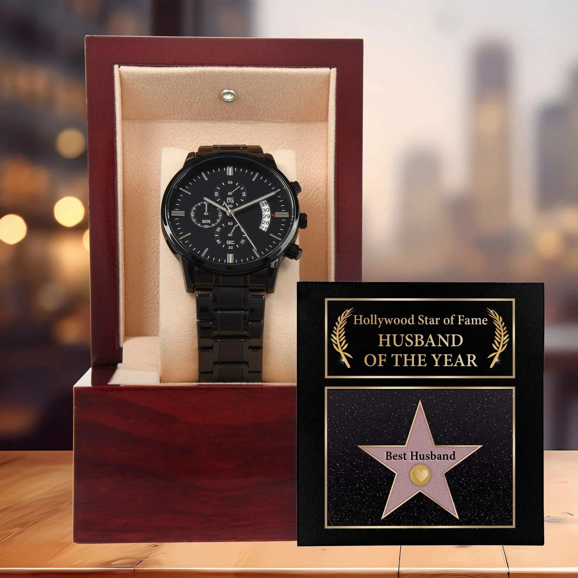 Husband Wedding Day Gift-Star of Fame-Black Chronograph Watch