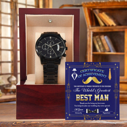 Best Man Wedding Day Gift World's Greatest Best Man - Black Chronograph Watch - Mallard Moon Gift Shop
