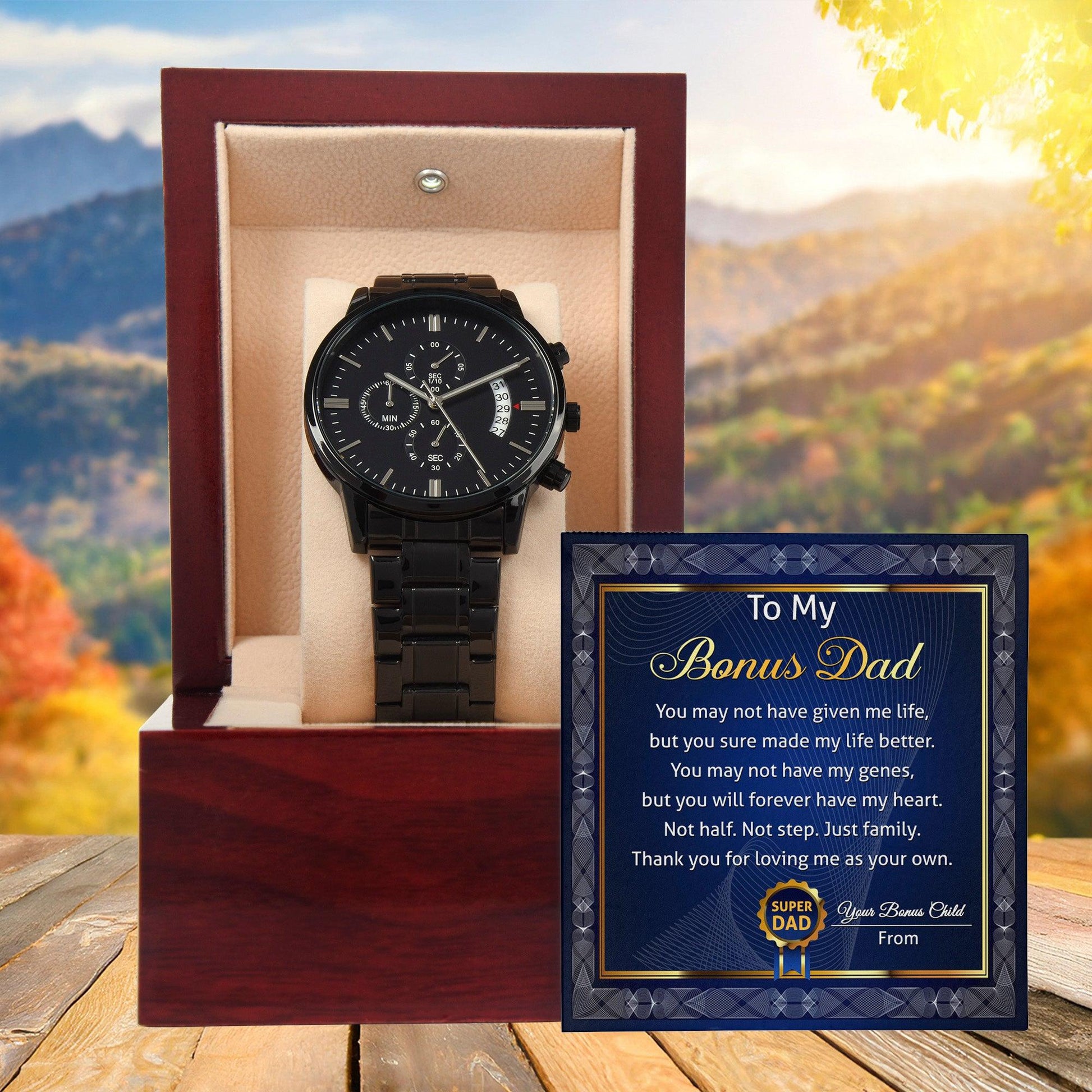 Bonus Dad Gift - You Have Made My Life Better - Black Chronograph Watch - Mallard Moon Gift Shop