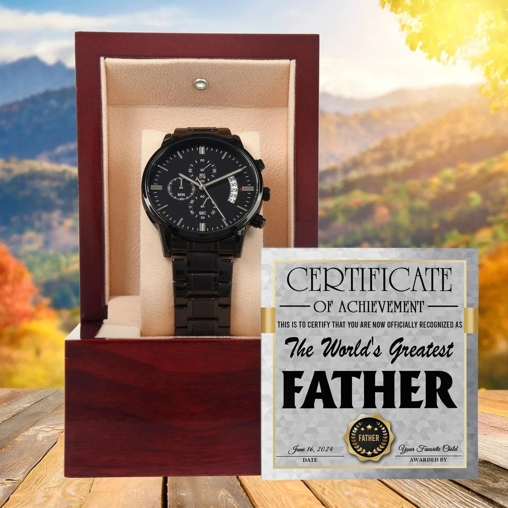 Dad Certificate of Achievement for the World's Greatest Father Black Chronograph Watch