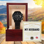 Husband Wedding Day Gift - Deepest Appreciation - Black Chronograph Watch