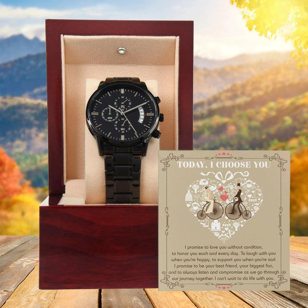 Husband Wedding Day Gift - I Choose You - Black Chronograph Watch