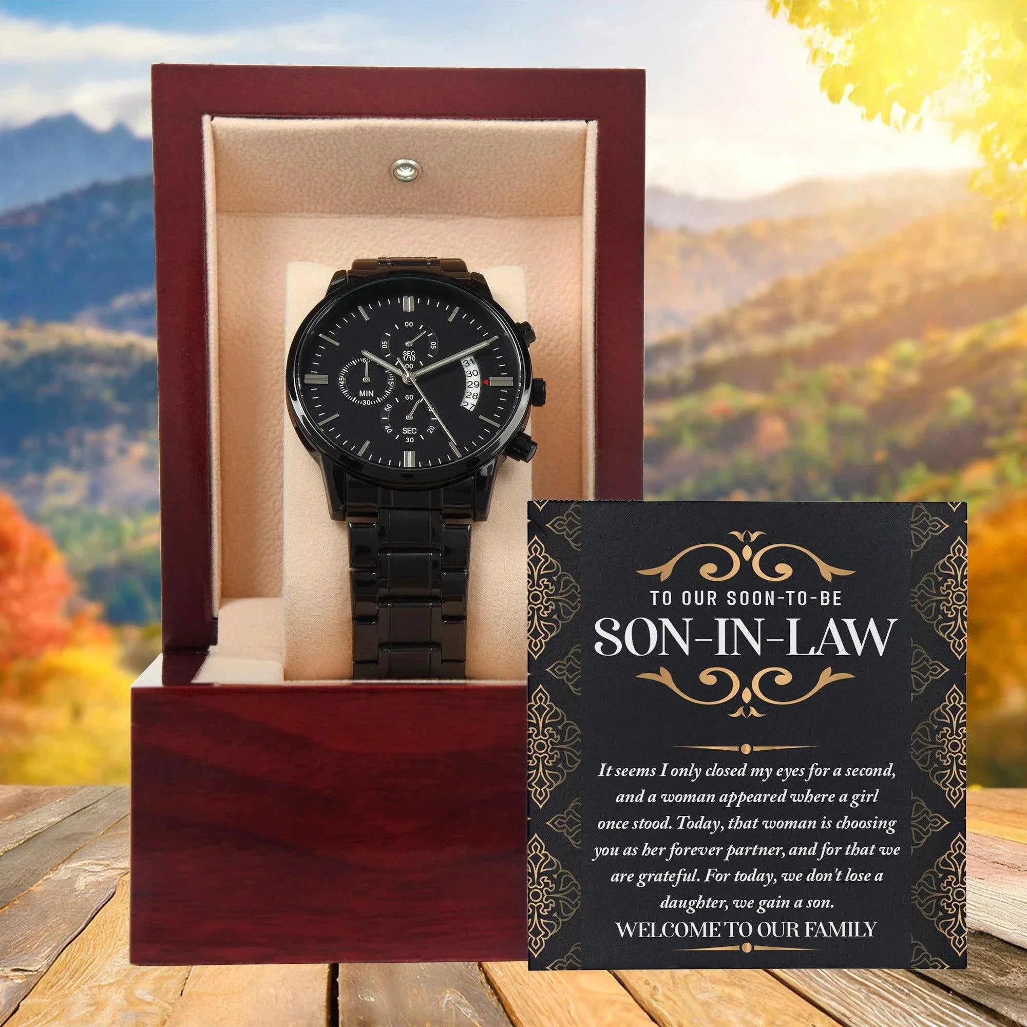 Son-in-law Wedding Day Gift You are Her Forever Partner- Black Chronograph Watch