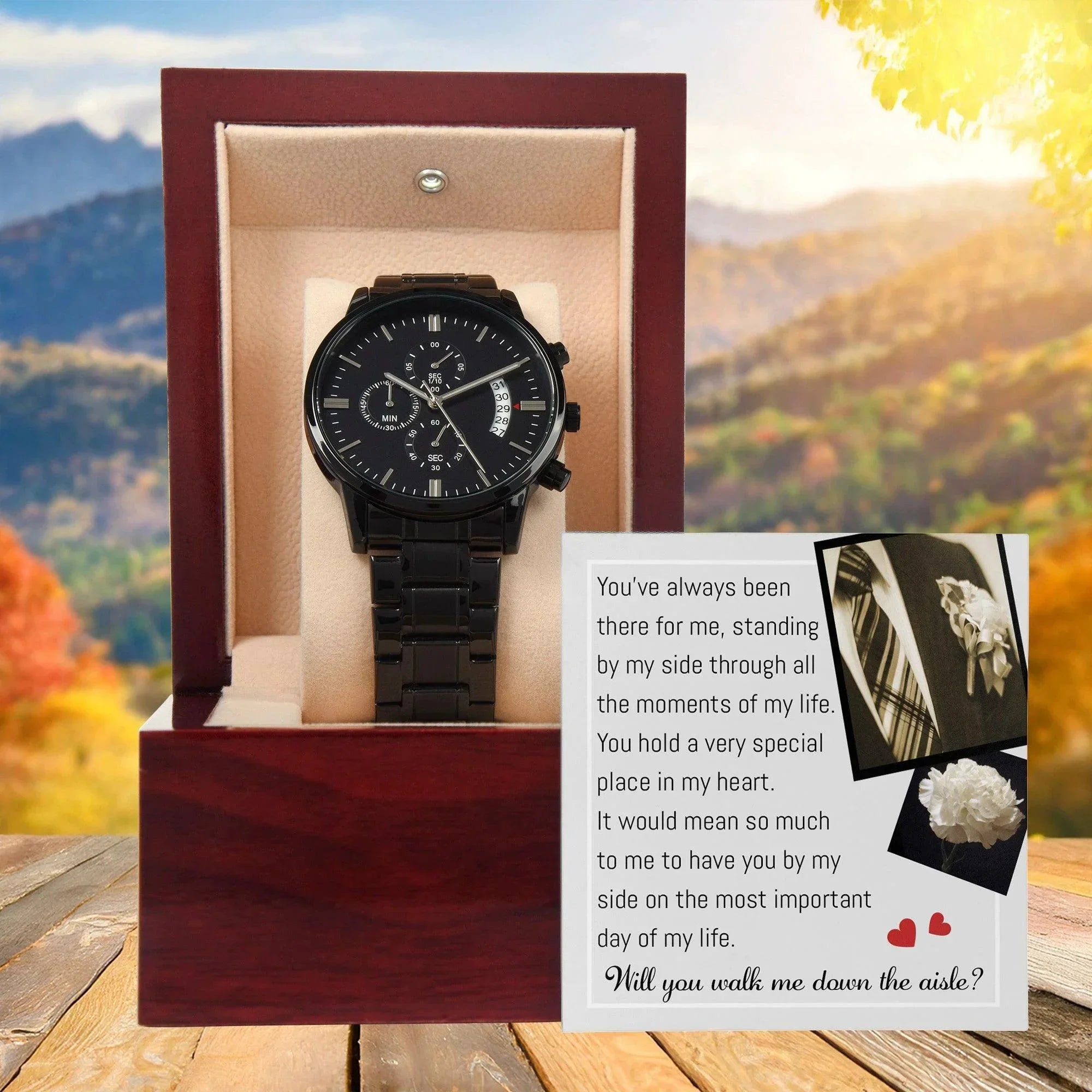 Father of the Bride Gift Will You Walk Me Down the Wedding Aisle Black Chronograph Watch