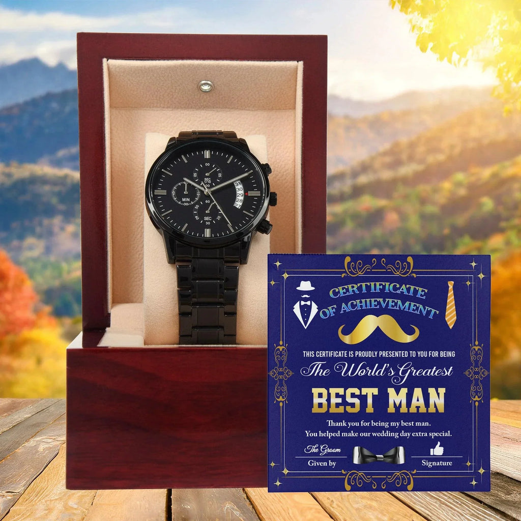 Best Man Wedding Day Gift World's Greatest Best Man - Black Chronograph Watch