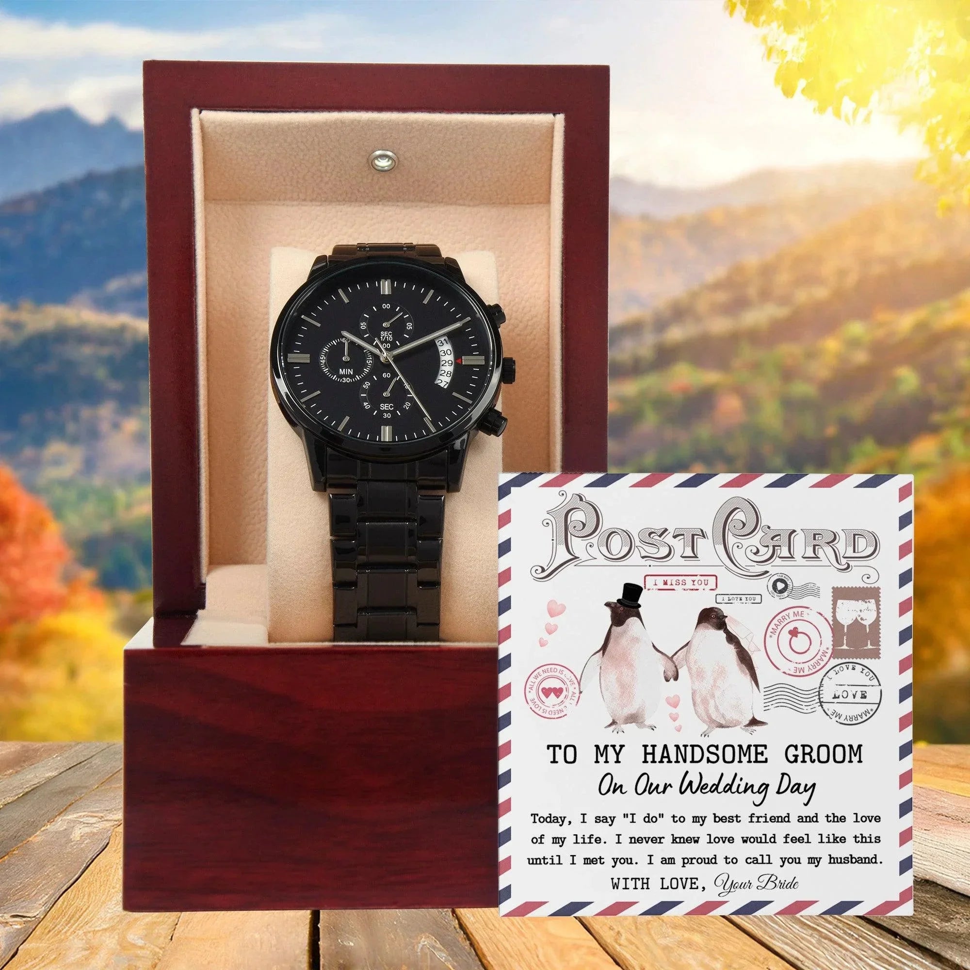 Groom Wedding Day Gift - I Met You - Black Chronograph Watch