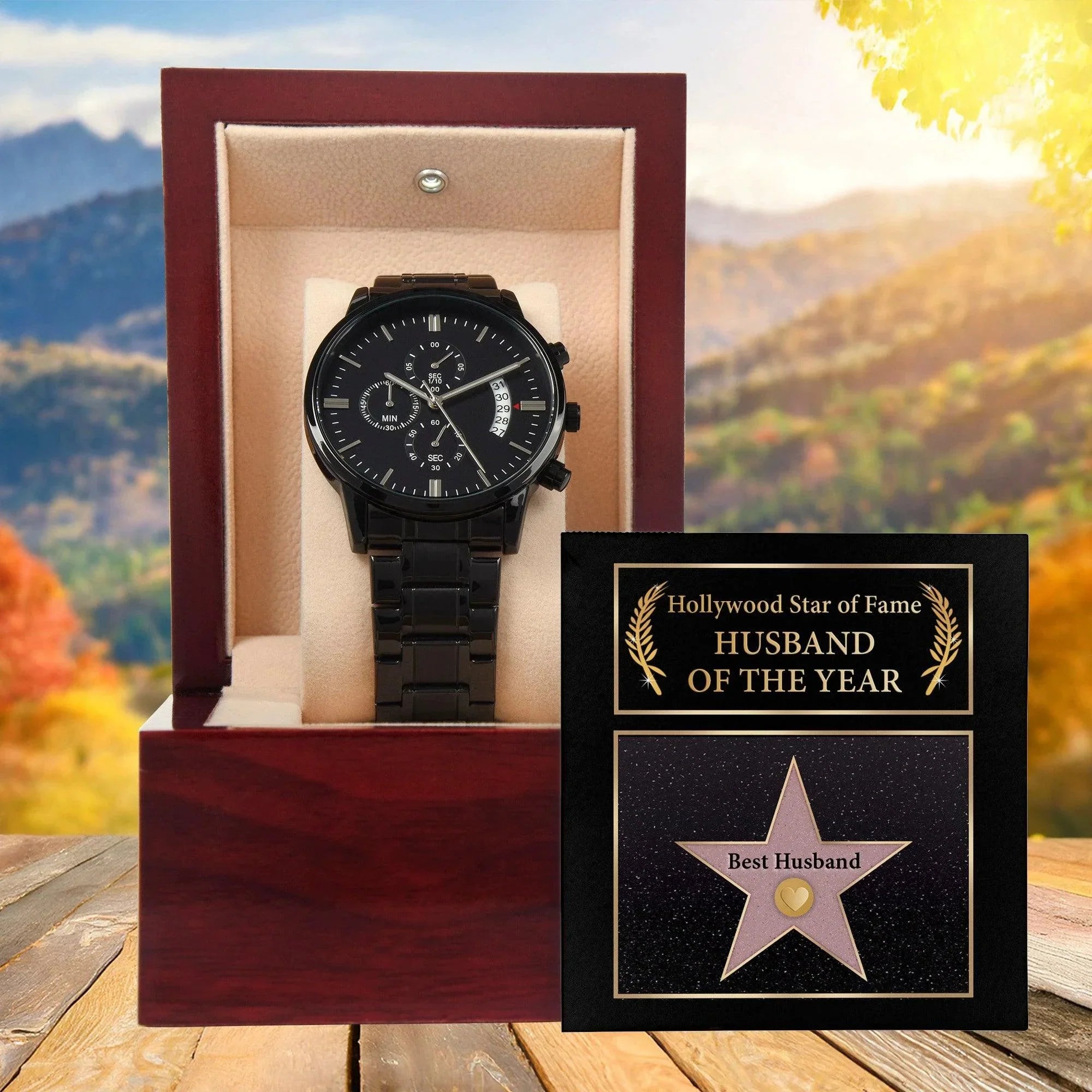 Husband Wedding Day Gift-Star of Fame-Black Chronograph Watch