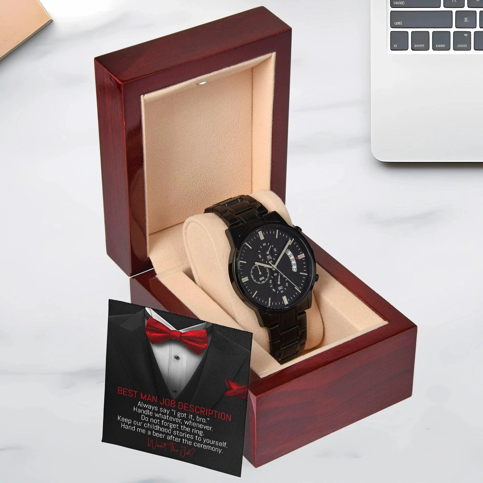 Best Man Wedding Proposal - Do You Want the Job - Black Chronograph Watch