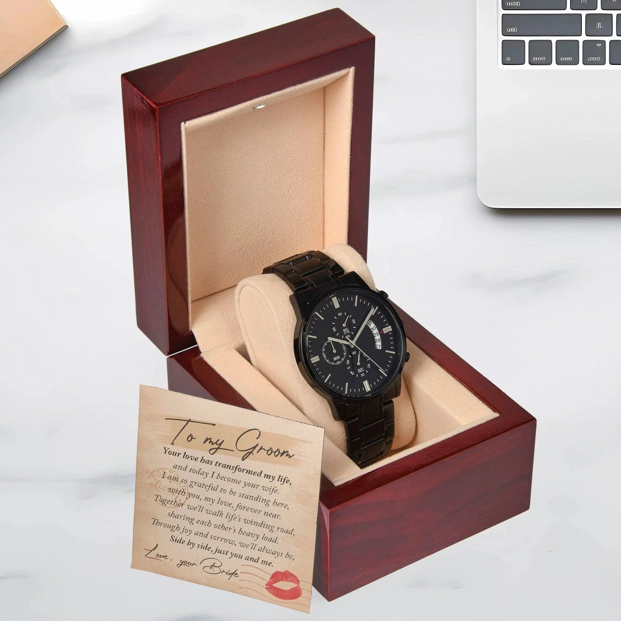Gift to the Groom - Side by Side, Just You and Me - Black Chronograph Watch