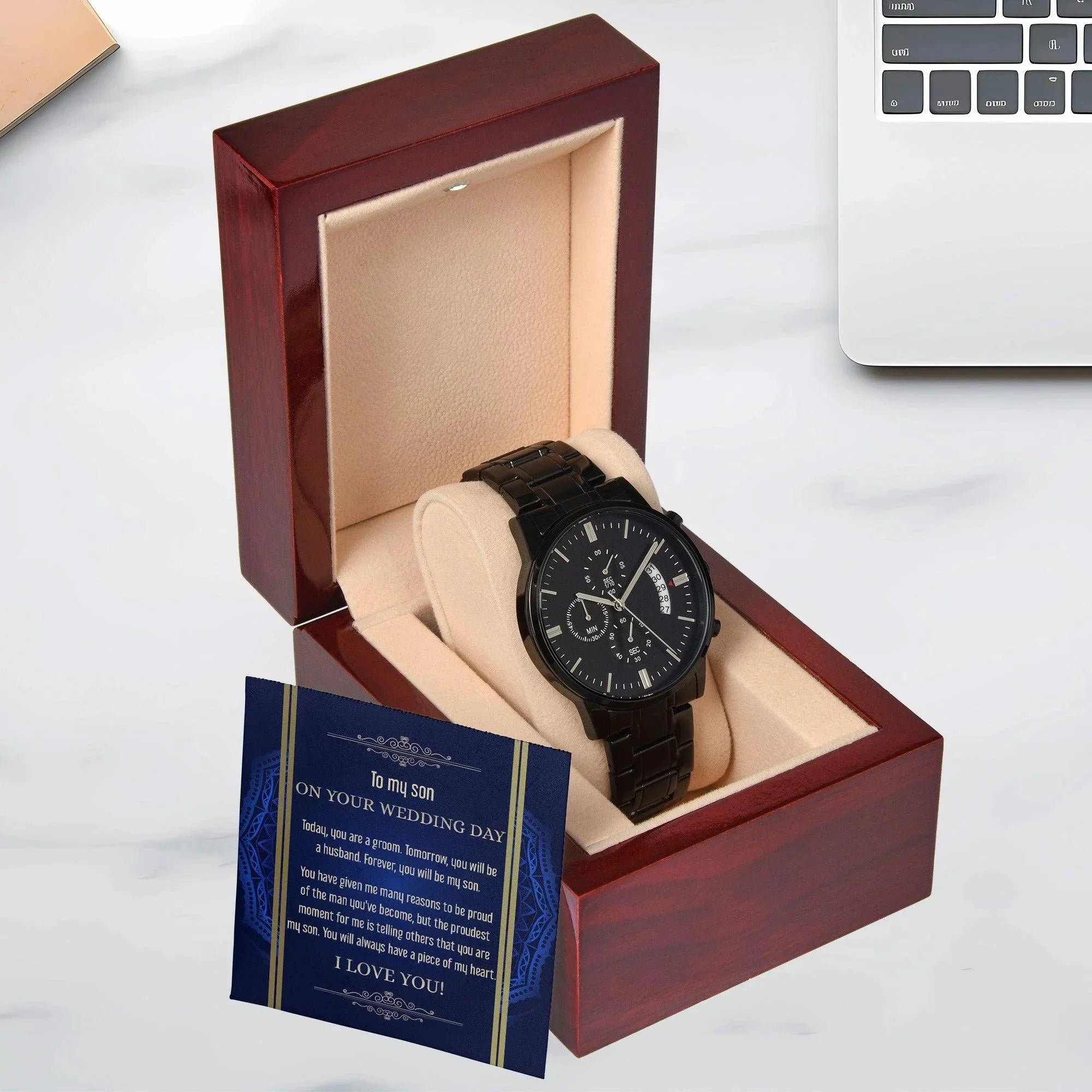 Son Wedding Day Gift You Will Always Have my Heart Black Chronograph Watch