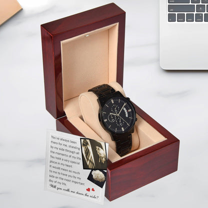 Father of the Bride Gift Will You Walk Me Down the Wedding Aisle Black Chronograph Watch - Mallard Moon Gift Shop