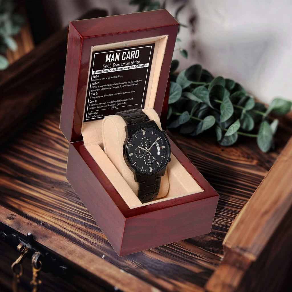 Groomsman Proposal Wedding Day Gift - Man Card - Black Chronograph Watch