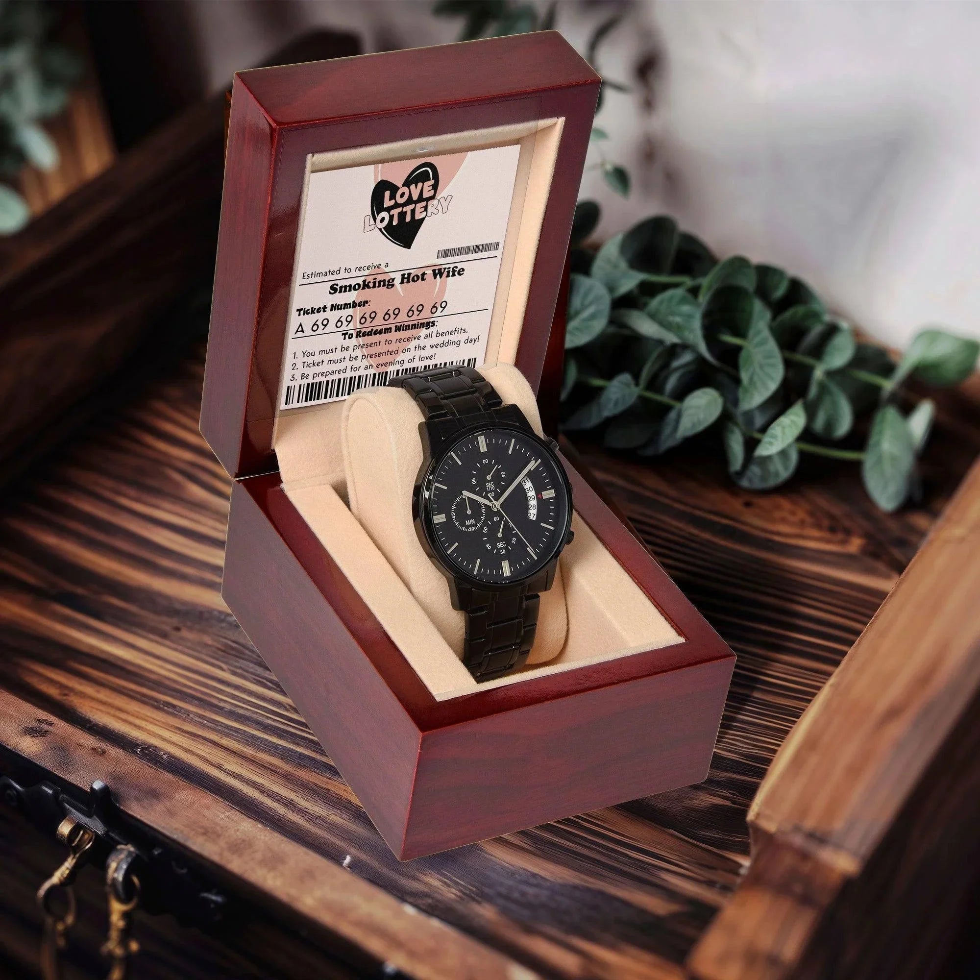 Husband Wedding Day Gift - Jackpot Winner - Black Chronograph Watch